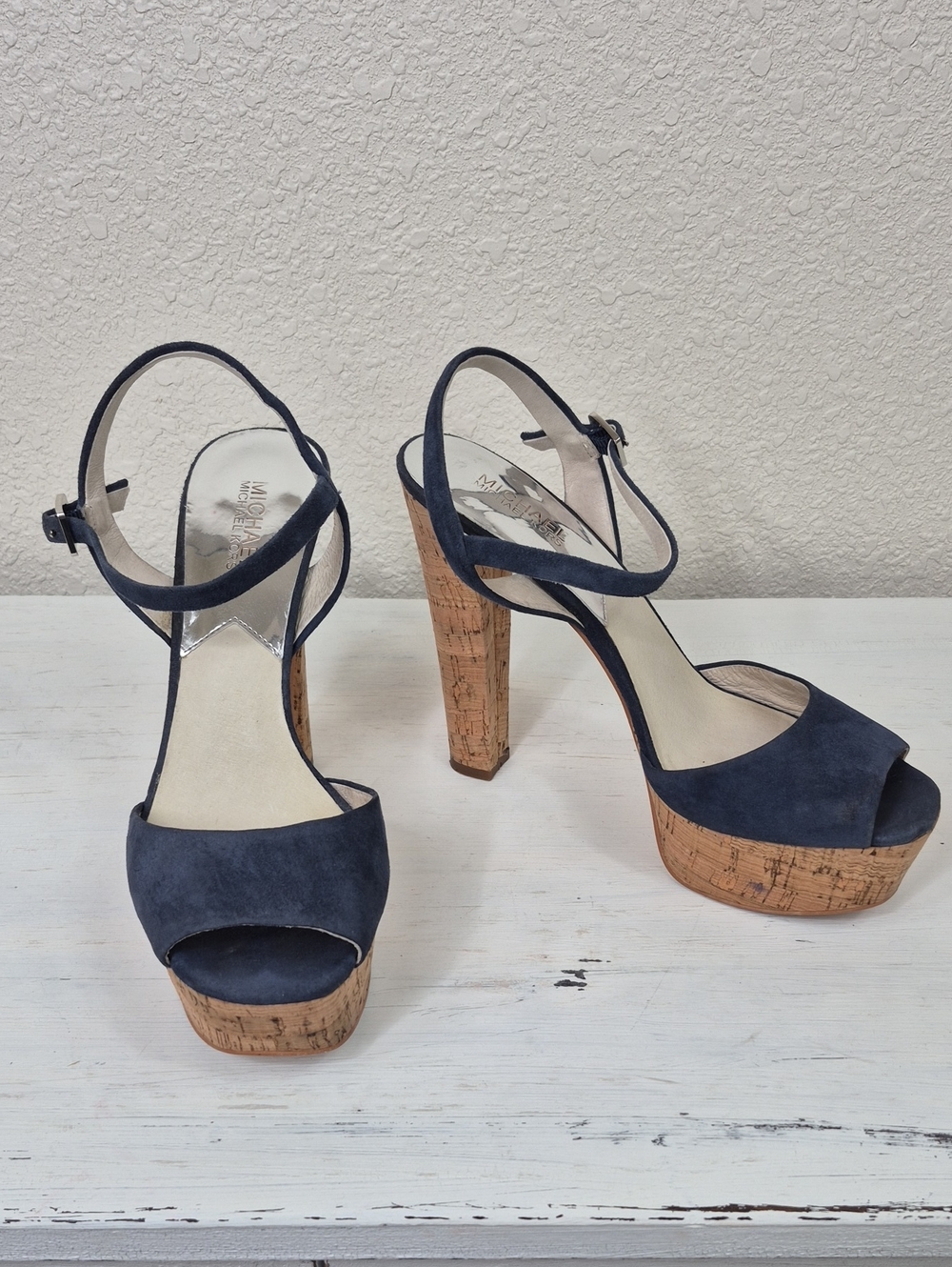 Michael Kors Navy Suede Cork Platform Sandals Women's 10M